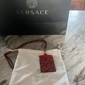 Versace Greca card holder with removable lanyard
